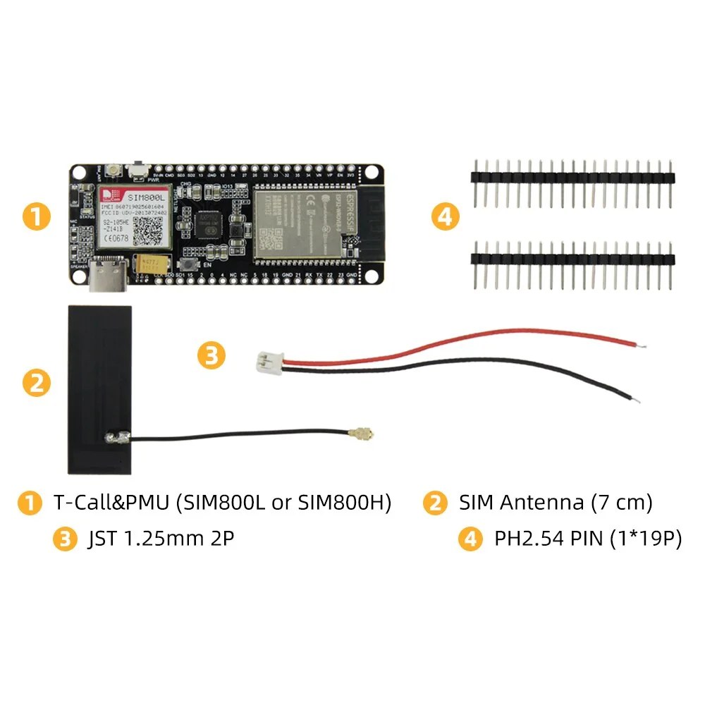 Módulo TTGO T-Call ESP32 + SIM800L GSM/GPRS com Antena - Imagem 4